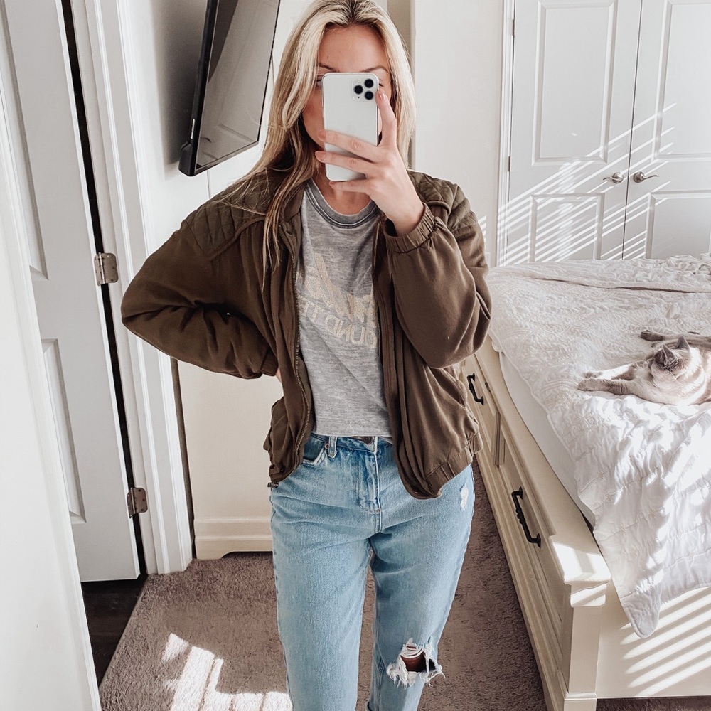 Olive Quilted Bomber Jacket